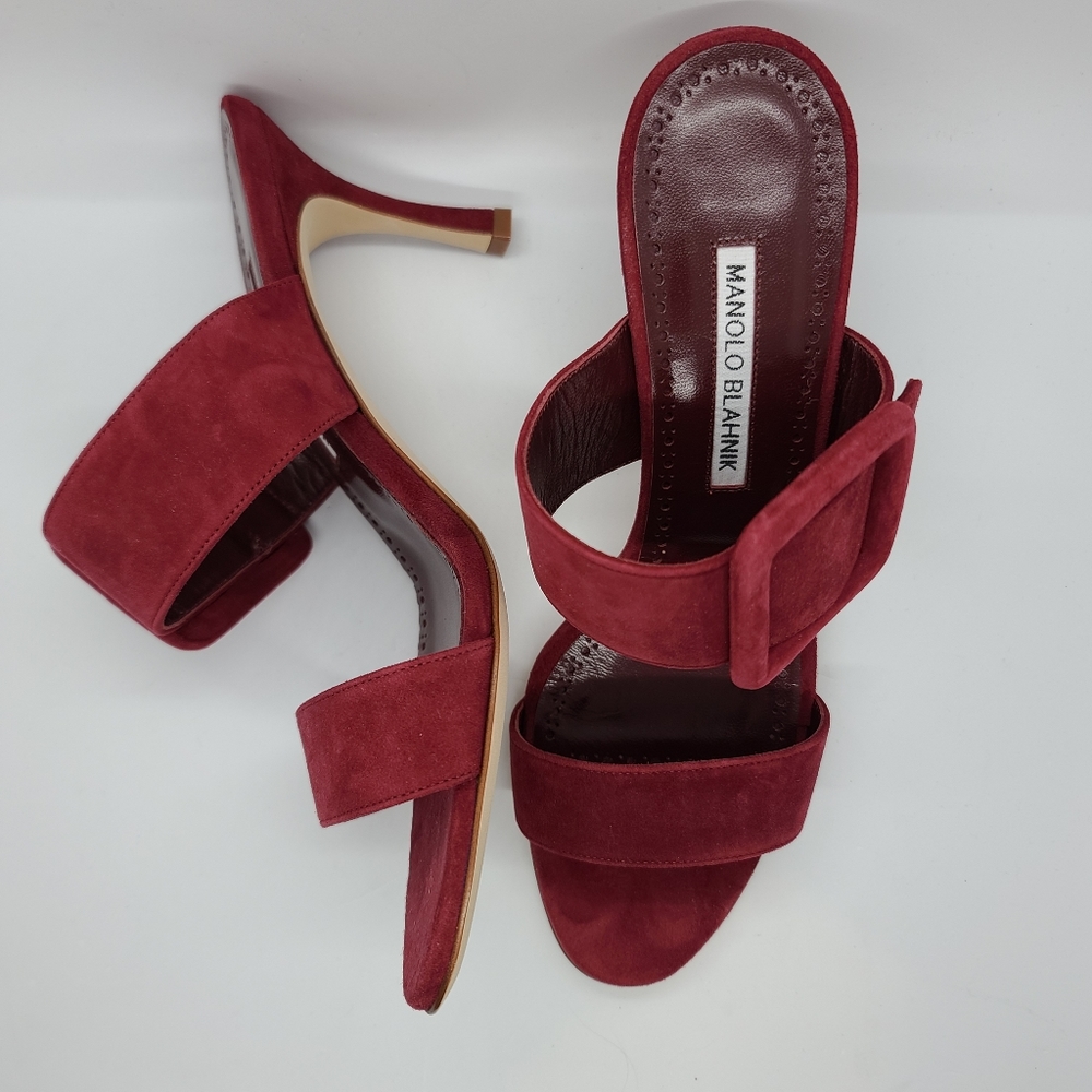 Manolo Blahnik Dark Red Gable Double Band 38.5 New